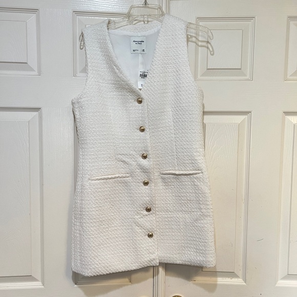 Abercrombie & Fitch The Mara Tweed Vest Mini Dress Ivory Size Medium  Old Money - Picture 6 of 9